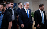 Prime Minister Benjamin Netanyahu arrives in the Knesset on July 24, 2023. (Yonatan Sindel/Flash90)