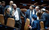 Coalition MKs during a vote on the reasonableness law at the Knesset plenum in Jerusalem on July 24, 2023. (Yonatan Sindel/Flash90)