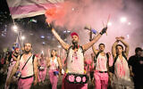 Activists protest against the government's judicial overhaul, in Tel Aviv, on July 29, 2023. (Miriam Alster/Flash90)