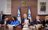 Prime Minister Benjamin Netanyahu,, center, leads a cabinet meeting, at the Prime Minister's Office in Jerusalem on July 30, 2023. (Marc Israel Sellem/Pool)