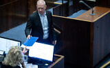 Defense Minister Yoav Gallant at the Knesset, July 30, 2023. (Yonatan Sindel/Flash90)