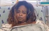 A screenshot from a video posted by Ichilov Hospital on July 10, 2023 of Saba Gavriyot, 31, who was seriously hurt  in the Tel Aviv car-ramming attack on July 4, 2023, and miscarried as a result of her wounds. (Screenshot from Walla, used in accordance with Clause 27a of the Copyright Law)