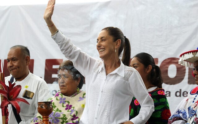 Claudia Sheinbaum greets supporters during a rally in Guadalajara, Mexico, July 9, 2023. (Ulises Ruiz/AFP/Getty Images) Claudia Sheinbaum greets supporters during a rally in Guadalajara, Mexico, July 9, 2023. (Ulises Ruiz/AFP/Getty Images)