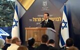 President Isaac Herzog addresses a memorial ceremony for Zionist visionary Theodor Herzl in Jerusalem on July 9, 2023. (Haim Zach / GPO)
