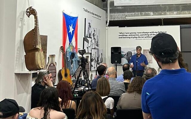 Ari Goldman speaks at Yeshiva Stories in New York City, July 11, 2023. (Phylisa Wisdom via JTA)
