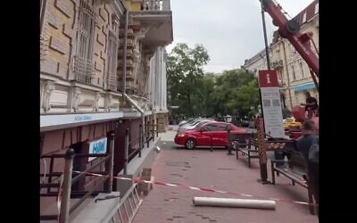 Hillel International's office after it was bombed by a Russian missile in Odesa, Ukraine, July 23, 2023. (Facebook video screenshot: used in accordance with Clause 27a of the Copyright Law)