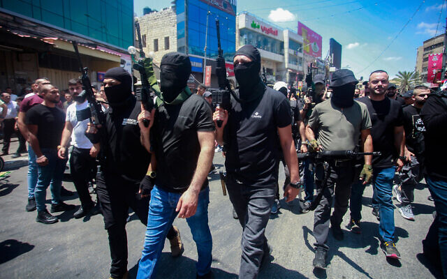 Palestinians take part in the funeral of two gunmen who were killed in an Israeli army operation, in Nablus, in the West Bank, on July 7, 2023. (Nasser Ishtayeh/Flash90) Palestinians take part in the funeral of two gunmen who were killed in an Israeli army operation, in Nablus, in the West Bank, on July 7, 2023. (Nasser Ishtayeh/Flash90)