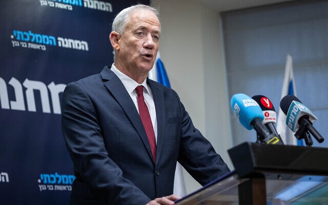 National Unity Party leader Benny Gantz leads a faction meeting at the Knesset in Jerusalem, July 3, 2023. (Yonatan Sindel/ Flash90) National Unity Party leader Benny Gantz leads a faction meeting at the Knesset in Jerusalem, July 3, 2023. (Yonatan Sindel/ Flash90)
