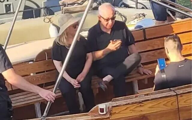 Prime Minister Benjamin Netanyahu, right, and his wife Sara during a vacation near the Sea of Galilee on July 14, 2023. (Courtesy; used in accordance with Clause 27a of the Copyright Law) Prime Minister Benjamin Netanyahu, right, and his wife Sara during a vacation near the Sea of Galilee on July 14, 2023. (Courtesy; used in accordance with Clause 27a of the Copyright Law)