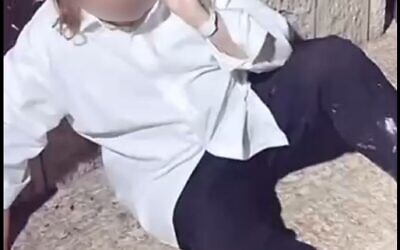 A screenshot from the TikTok video in which a mentally disabled ultra-Orthodox man was harassed by Palestinian teenagers in Jerusalem, July 7, 2023. (Israel Police Spokesperson)