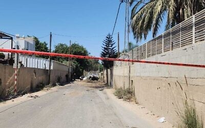 The scene of a suspected car bombing in Lod on July 26, 2023. (Israel Police)