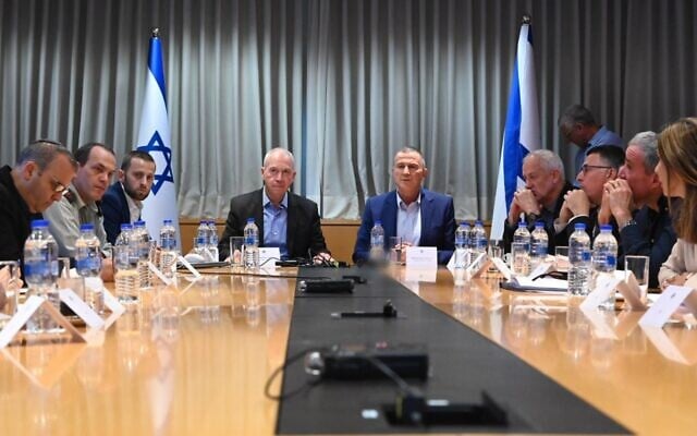 Defense Minister Yoav Gallant (center left) and MK Yuli Edelstein (center right) lead a Foreign Affairs and Defense Committee meeting, July 31, 2023. (Shahar Yorman/Knesset Spokesperson) Defense Minister Yoav Gallant (center left) and MK Yuli Edelstein (center right) lead a Foreign Affairs and Defense Committee meeting, July 31, 2023. (Shahar Yorman/Knesset Spokesperson)