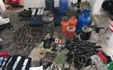Illustrative: Explosives and other weapons located by Israeli forces in the West Bank city of Jenin, July 4, 2023. (Israel Defense Forces)