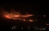 A screen shot from a video showing a forest fire near Kibbutz Heftziba, near Afula, in northern Israel, July 15, 2023. (Channel 13, used in accordance with Clause 27a of the Copyright Law)