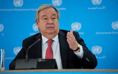 UN Secretary-General Antonio Guterres addresses the media during a visit to the UN office in Nairobi, Kenya, May 3, 2023. (AP/Khalil Senosi, File)