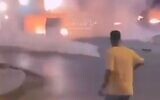 A screenshot of explosions in Nablus as Palestinians clash with IDF troops as they accompany Jewish worshippers to Joseph's Tomb, July 20, 2023. (Screenshot/Twitter, used in accordance with Clause 27a of the Copyright Law)