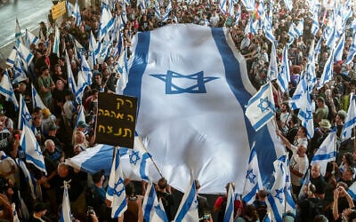 Anti-judicial overhaul demonstrators at Ben Gurion airport near Tel Aviv, July 11, 2023. (Avshalom Sassoni/Flash90)