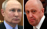 FILE - This combination of photos shows Russian President Vladimir Putin (L) attending a meeting with a member of the Russian Academy of Sciences, v, at the Kremlin in Moscow on June 23, 2023, and Yevgeny Prigozhin (R) prior to a meeting with business leaders held by Russian and Chinese presidents at the Kremlin in Moscow on July 4, 2017.  (Photo by GAVRIIL GRIGOROV and Sergei ILNITSKY / SPUTNIK / AFP)