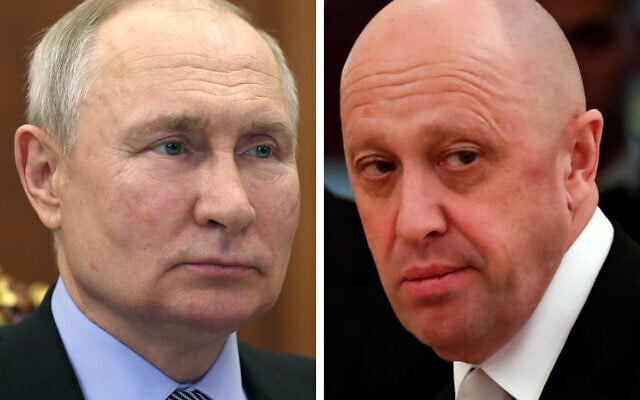 FILE - This combination of photos shows Russian President Vladimir Putin (L) attending a meeting with a member of the Russian Academy of Sciences, v, at the Kremlin in Moscow on June 23, 2023, and Yevgeny Prigozhin (R) prior to a meeting with business leaders held by Russian and Chinese presidents at the Kremlin in Moscow on July 4, 2017. (Photo by GAVRIIL GRIGOROV and Sergei ILNITSKY / SPUTNIK / AFP) FILE - This combination of photos shows Russian President Vladimir Putin (L) attending a meeting with a member of the Russian Academy of Sciences, v, at the Kremlin in Moscow on June 23, 2023, and Yevgeny Prigozhin (R) prior to a meeting with business leaders held by Russian and Chinese presidents at the Kremlin in Moscow on July 4, 2017. (Photo by GAVRIIL GRIGOROV and Sergei ILNITSKY / SPUTNIK / AFP)