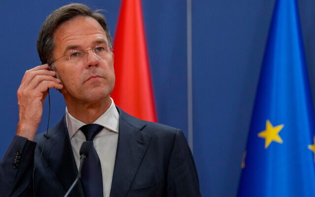 Netherland's Prime Minister Mark Rutte listens to a question during a press conference after talks with Serbia's President Aleksandar Vucic and Luxembourg Prime Minister Xavier Bettel at the Serbia Palace, in Belgrade, Serbia, July 3, 2023. (AP Photo/Darko Vojinovic) Netherland's Prime Minister Mark Rutte listens to a question during a press conference after talks with Serbia's President Aleksandar Vucic and Luxembourg Prime Minister Xavier Bettel at the Serbia Palace, in Belgrade, Serbia, July 3, 2023. (AP Photo/Darko Vojinovic)