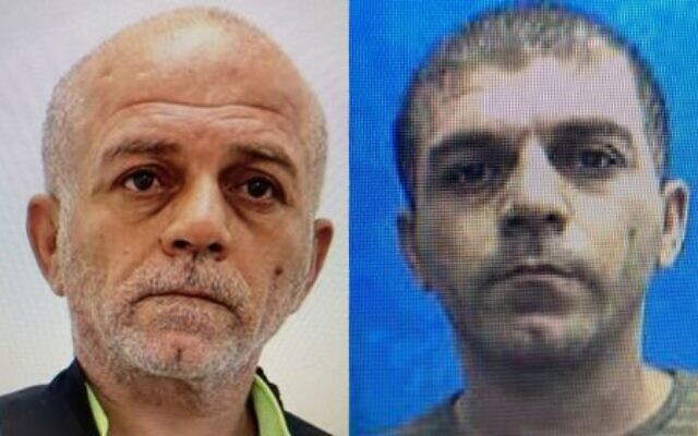 Murder and rape suspect Sami Abu Al-Asal, left, in 2023, and right in 2002. (Israel Police)
