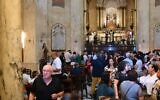 Worshipers leave the Stella Maris church in Haifa, Israel after a service on July 20, 2023. (Canaan Lidor)