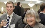 Claire Golomb (right) with the winner of a scholarship given at the University of Massachusetts Lowell to environmental science majors in memory of her late husband, fellow Holocaust survivor Dan Golomb, October 27, 2015. (Environmental, Earth & Atmospheric Sciences at UMass Lowell via JTA)
