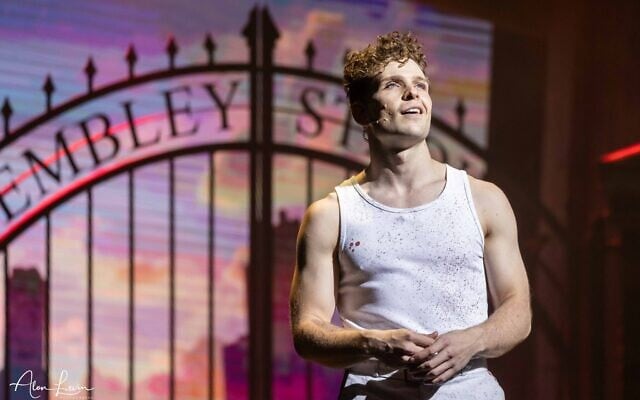 Stuart Brown as Galileo in 'We Will Rock You," the Queen musical onstage at Tel Aviv's Opera House through September 14, 2023 (Courtesy Alon Levin)