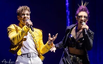 Nicolette Luisa and Stuart Brown as Scarabouche and Galileo in 'We Will Rock You," the Queen musical onstage at Tel Aviv's Opera House through September 14, 2023 (Courtesy Alon Levin)