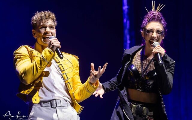 Nicolette Luisa and Stuart Brown as Scarabouche and Galileo in 'We Will Rock You," the Queen musical onstage at Tel Aviv's Opera House through September 14, 2023 (Courtesy Alon Levin)