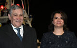Libyan Foreign Minister Najla Mangoush (right) and Italy's Deputy Prime Minister and Foreign Minister, Antonio Tajani, pictured February 6, 2023 at the Vittoria Naval Shipyard in Adria, northeastern Italy, at a ceremony to hand over to the Libyan authorities a newly-built TS-LCG 300 class patrol boat. Tajani is said to have helped arrange Mangoush's August 2023 meeting with Israel's Foreign Minister Eli Cohen in Rome. (MARCO SABADIN / AFP)