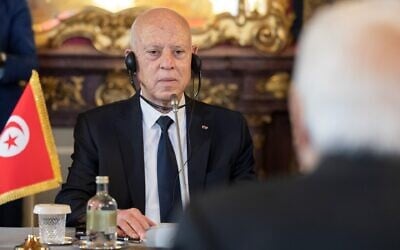 Tunisian President Kais Saied takes part in a meeting at the Quirinale presidential palace in Rome on July 24, 2023. (Handout / Quirinale Press Office / AFP)