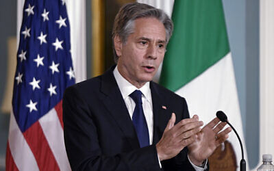 US Secretary of State Antony Blinken speaks to the press in the Treaty Room at the US Department of State in Washington, DC, on August 10, 2023. (OLIVIER DOULIERY / AFP)