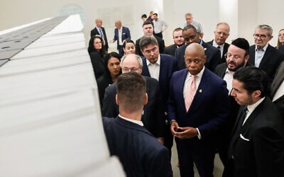 New York City Mayor Eric Adams visits Yad Vashem in Jerusalem as part of his three-day visit to Israel. August 22, 2023. (Michael Appleton/Mayoral Photography Office)