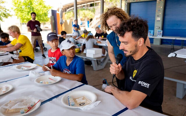 Borussia Dortmund player Mats Hummels participates in a Holocaust education program at the San Diego Jewish Academy, July 28, 2023. (Courtesy of Borussia Dortmund via JTA) Borussia Dortmund player Mats Hummels participates in a Holocaust education program at the San Diego Jewish Academy, July 28, 2023. (Courtesy of Borussia Dortmund via JTA)