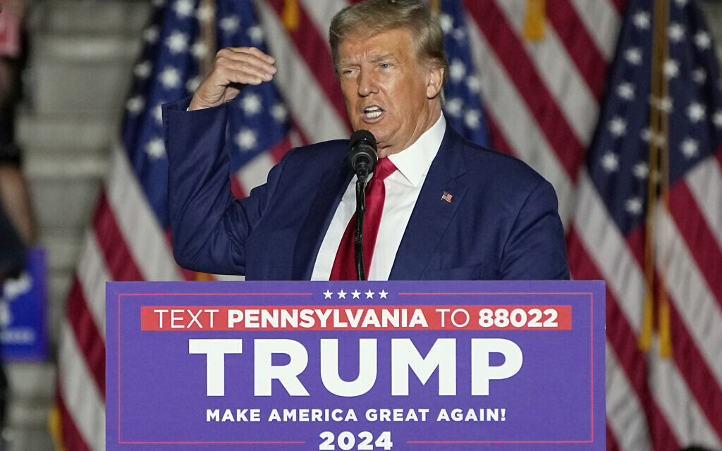 Republican presidential candidate, former US president Donald Trump speaks during a campaign rally, July 29, 2023, in Erie, Pa. (AP Photo/Sue Ogrocki) Republican presidential candidate, former US president Donald Trump speaks during a campaign rally, July 29, 2023, in Erie, Pa. (AP Photo/Sue Ogrocki)