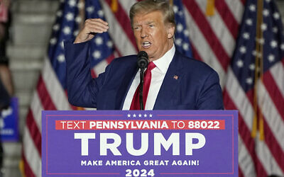 Republican presidential candidate, former US president Donald Trump speaks during a campaign rally, July 29, 2023, in Erie, Pa. (AP Photo/Sue Ogrocki)