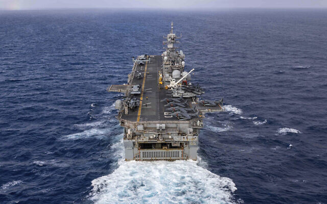 The Wasp-class amphibious assault ship USS Bataan travels through Atlantic Ocean, en route to the Persian Gulf, on July 20, 2023. (Mass Communication Specialist 2nd Class Danilo Reynoso/US Navy, via AP) The Wasp-class amphibious assault ship USS Bataan travels through Atlantic Ocean, en route to the Persian Gulf, on July 20, 2023. (Mass Communication Specialist 2nd Class Danilo Reynoso/US Navy, via AP)