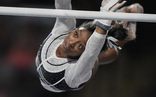Simone Biles warms up at the U.S. Classic gymnastics competition Saturday, Aug. 5, 2023, in Hoffman Estates, Ill. (AP Photo/Morry Gash) Simone Biles warms up at the U.S. Classic gymnastics competition Saturday, Aug. 5, 2023, in Hoffman Estates, Ill. (AP Photo/Morry Gash)