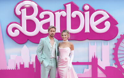 Ryan Gosling, left, and Margot Robbie pose for photographers upon arrival at the premiere of the film 'Barbie' in London, on July 12, 2023. (Scott Garfitt/Invision/AP)