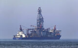 The drilling ship Tungsten Explorer is seen off the coast of Dbayeh, north of Beirut, Lebanon, on May 15, 2020. (AP Photo/Bilal Hussein, File)