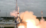 The Soyuz-2.1b rocket with the moon lander Luna-25 automatic station takes off from a launch pad at the Vostochny Cosmodrome in Russia's Far East, on Friday, August 11, 2023. (Roscosmos State Space Corporation via AP)