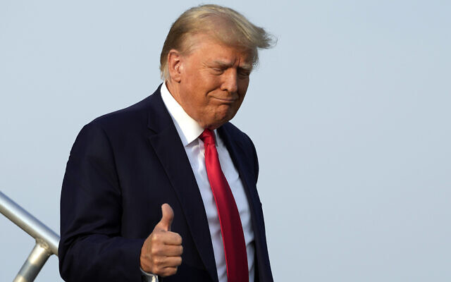 Former US president Donald Trump steps off his plane as he arrives at Hartsfield-Jackson Atlanta International Airport, Thursday, Aug. 24, 2023, in Atlanta. (AP Photo/Alex Brandon) Former US president Donald Trump steps off his plane as he arrives at Hartsfield-Jackson Atlanta International Airport, Thursday, Aug. 24, 2023, in Atlanta. (AP Photo/Alex Brandon)