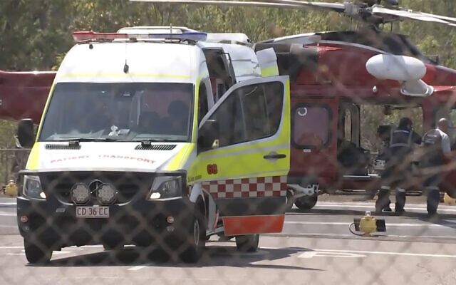 This image made from video shows a helicopter and ambulance involved in rescue mission, after an aircraft crashes carrying US marines, in Darwin, Australia, August 27, 2023. (AuBC via AP) This image made from video shows a helicopter and ambulance involved in rescue mission, after an aircraft crashes carrying US marines, in Darwin, Australia, August 27, 2023. (AuBC via AP)