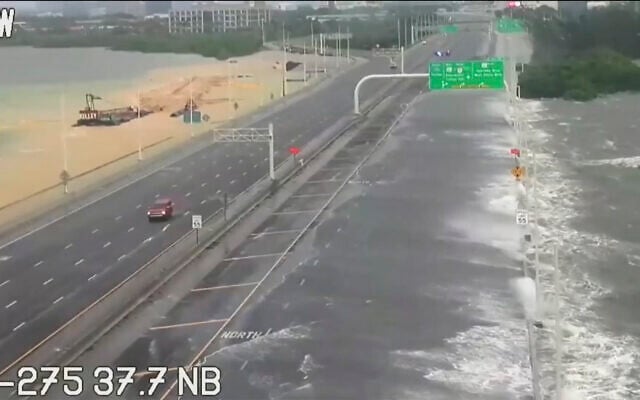 This photo provided by FDOT shows flooded interstate 275 Over Tampa Bay, Fla., on Wednesday, Aug. 30, 2023. Hurricane Idalia steamed toward Florida’s Big Bend region as a dangerous Category 4 storm Wednesday morning, threatening deadly storm surges and destructive winds in an area not accustomed to such pummeling. (FDOT via AP) This photo provided by FDOT shows flooded interstate 275 Over Tampa Bay, Fla., on Wednesday, Aug. 30, 2023. Hurricane Idalia steamed toward Florida’s Big Bend region as a dangerous Category 4 storm Wednesday morning, threatening deadly storm surges and destructive winds in an area not accustomed to such pummeling. (FDOT via AP)