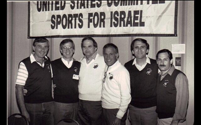 Alan Sherman, second from right, at a gathering of the United States Committee Sports for Israel. (Courtesy of Maccabi USA via JTA) Alan Sherman, second from right, at a gathering of the United States Committee Sports for Israel. (Courtesy of Maccabi USA via JTA)