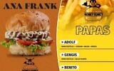 The 'Ana Frank' burger and 'Adolf' fries are seen listed on promotional materials from the fast food restaurant Honky Donky in Rafaela, Argentina. (Social media; used in accordance with Clause 27a of the Copyright Law)
