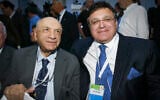 Yaakov Nimrodi (L) with his son Ofer at the President's Conference held in Jerusalem on May 13, 2008. (FLASH90)