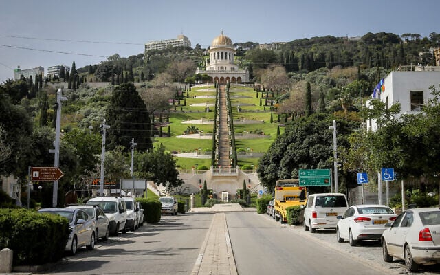Illustrative: The Baha'i Gardens, in Haifa, March 30, 2020. (Yossi Aloni/Flash90)