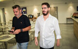 File: Moshe Hogeg (right), a cryptocurrency businessman and former Beitar Jerusalem FC owner, holds a press conference in Ramat Gan on August 9, 2022. (Avshalom Sassoni/Flash90)